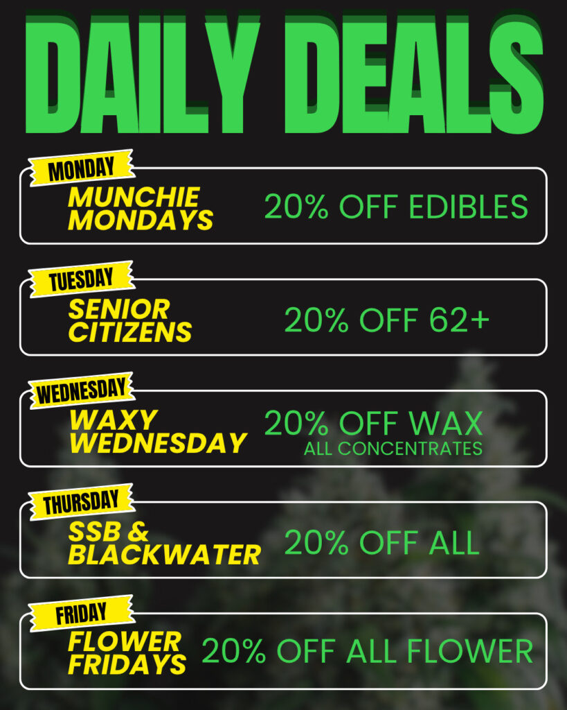 dabbs daily deals graphic showing all of the deals for the week